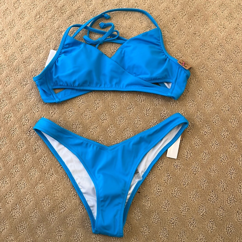 NWT Victoria Secret PINK Blue Bikini Small